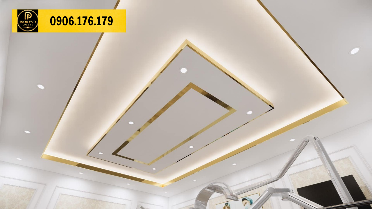 Nẹp inox tạo khung trang trí trần thạch cao sang trọng