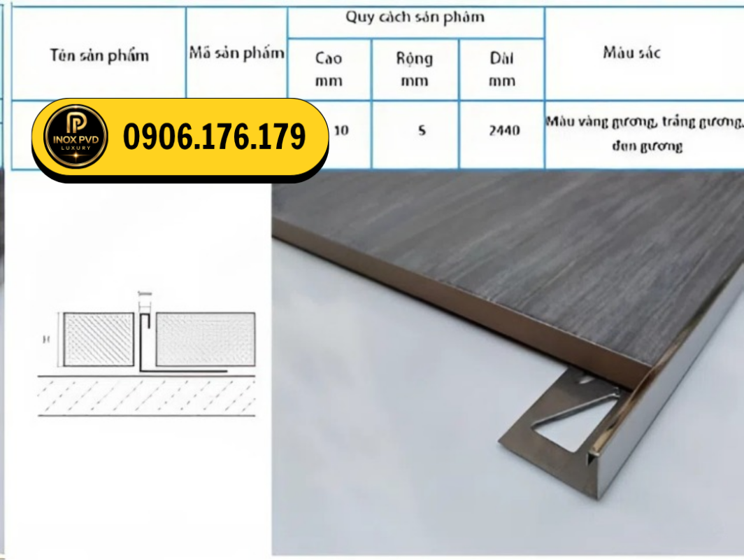 Nẹp inox chênh cốt hạn chế cong vênh mép sàn Hà Nội Hải Phòng Quảng Ninh