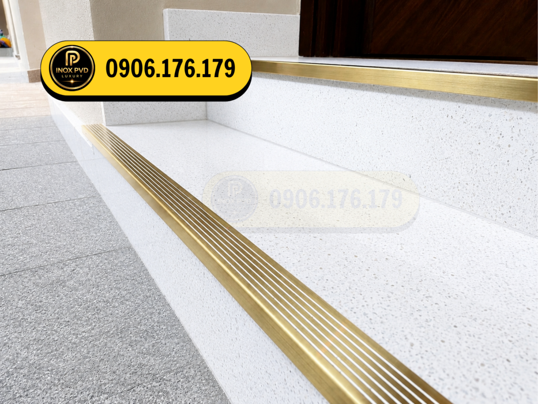 Nẹp inox mũi bậc cầu thang inox chống trượt tại Đà Nẵng.