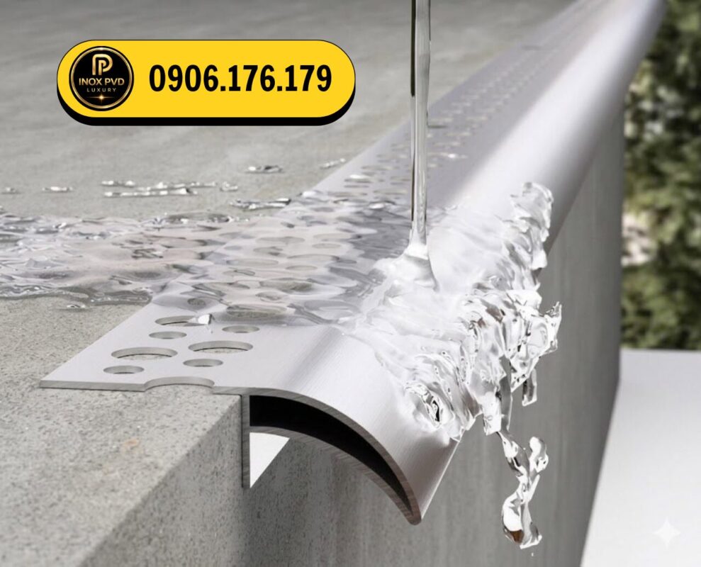 Ứng dụng nẹp ngắt nước – nẹp cắt nước tại Hương Trà – Huế cho phòng tắm, sàn, ban công và vị trí chuyển tiếp, giúp đường ngắt nước được hoàn thiện gọn gàng và rõ nét.