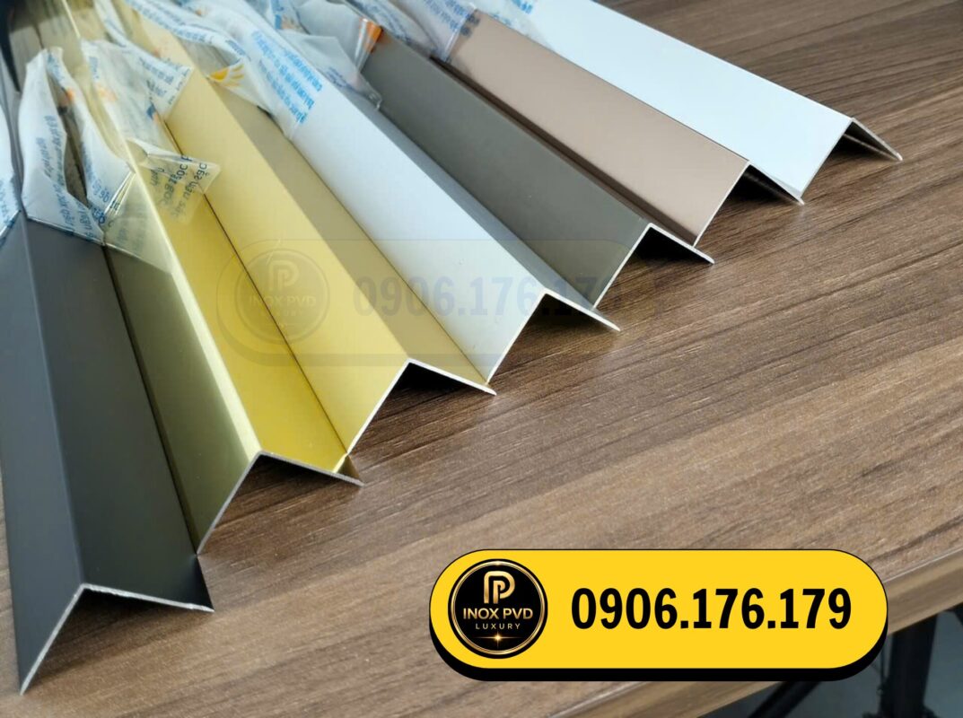 Nẹp V nhôm cao cấp Đà Nẵng màu vàng bóng dùng bo góc gạch và hoàn thiện nội thất
